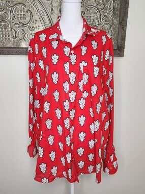 Souleiado Vtg Style Red Floral Pattern Button-Down Women's Blouse XL Dopamine